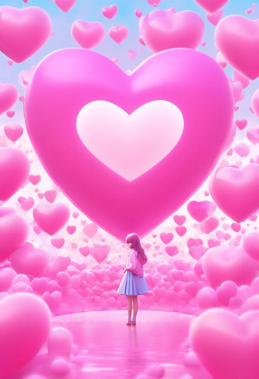 kawaii teen gazing shyly at me, pink heart-shaped cropped image, cute pastel effects, conceptual installation art, (ultra detailed, absolutely resolution, best quality:1.3), 2.5D, graphic CG digital art, nijistyle