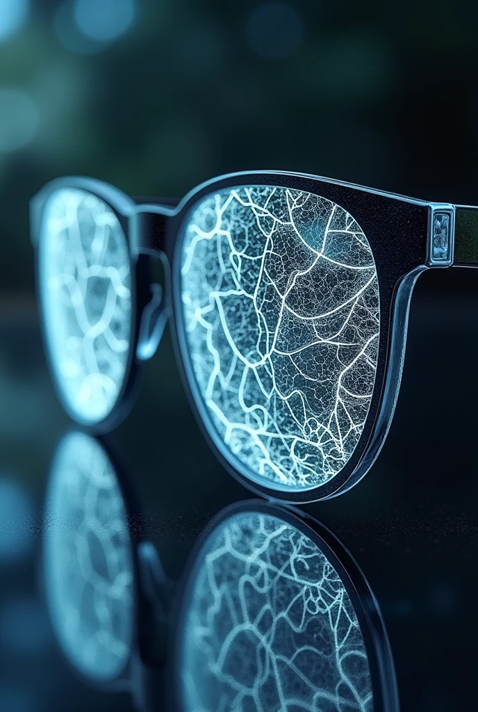 Vein vision glasses with veins on lenses. No person. Side view