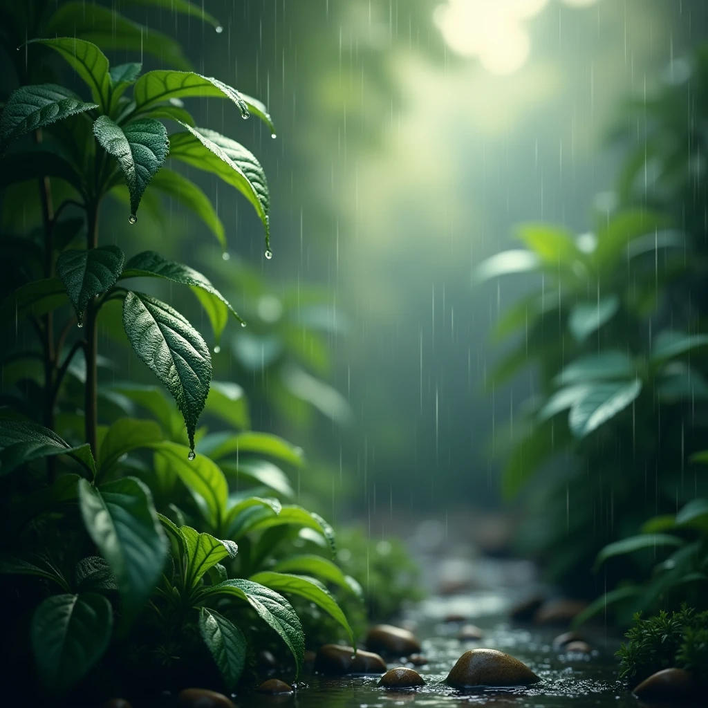 Heavy rain in the morning that wet the leaves