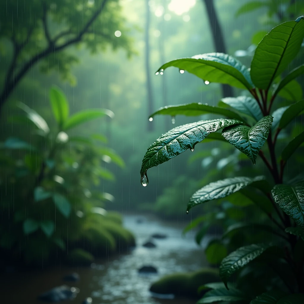 Heavy rain in the morning that wet the leaves