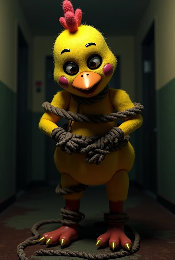 toy chica from five nights at freddys 2 tied up