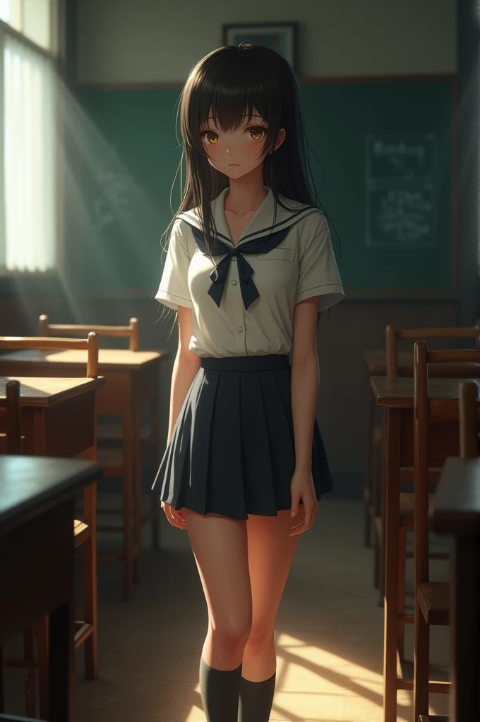 A cute school girl boobs setting under men