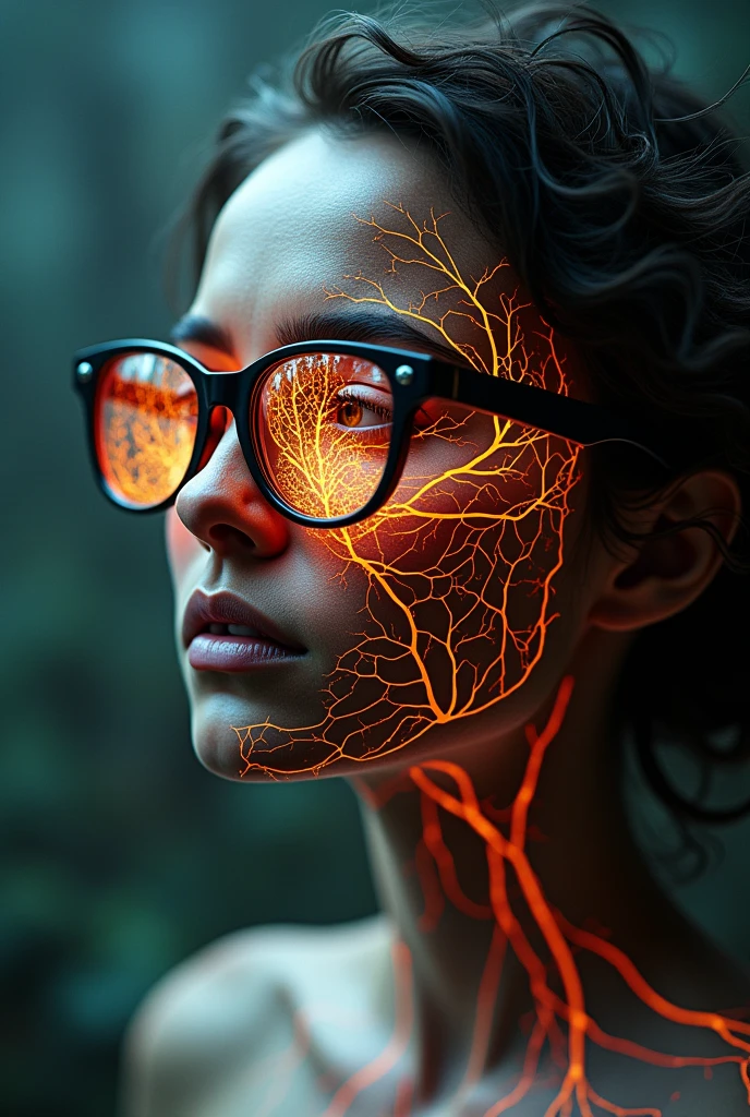 Vein vision glasses with veins on lenses. No person. Whole view