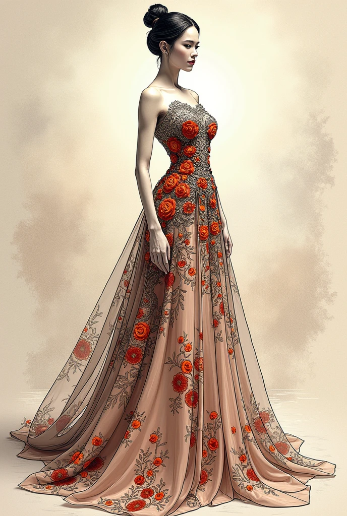 make an fashion design gown filipiniana that has drawing on it drawing on mannequin sketch drawing