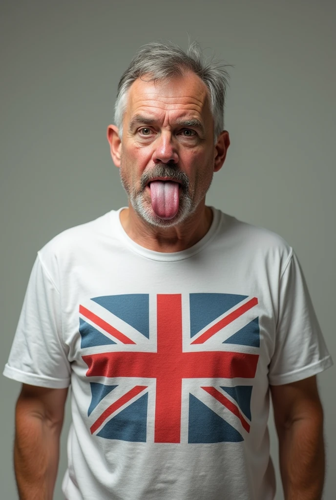 British white man with British flag tshirt licking poop
