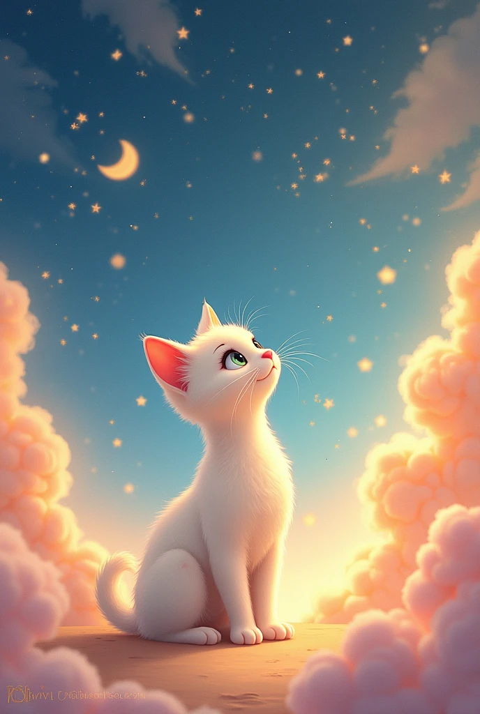 Marie bébé du film aristochat sur des étoiles et nuage rose doré avec ecrit "Zoelina "