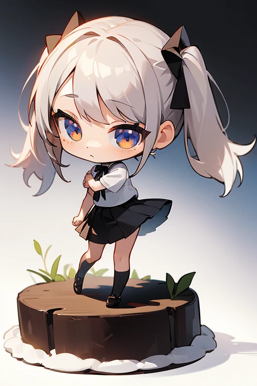 ((masterpiece, Highest quality)), whole body, (With two people), (Female focus), (Twin tails), (Styled hair), ((Black Skirt)), (Short skirt)), (White Background), ((chibi))