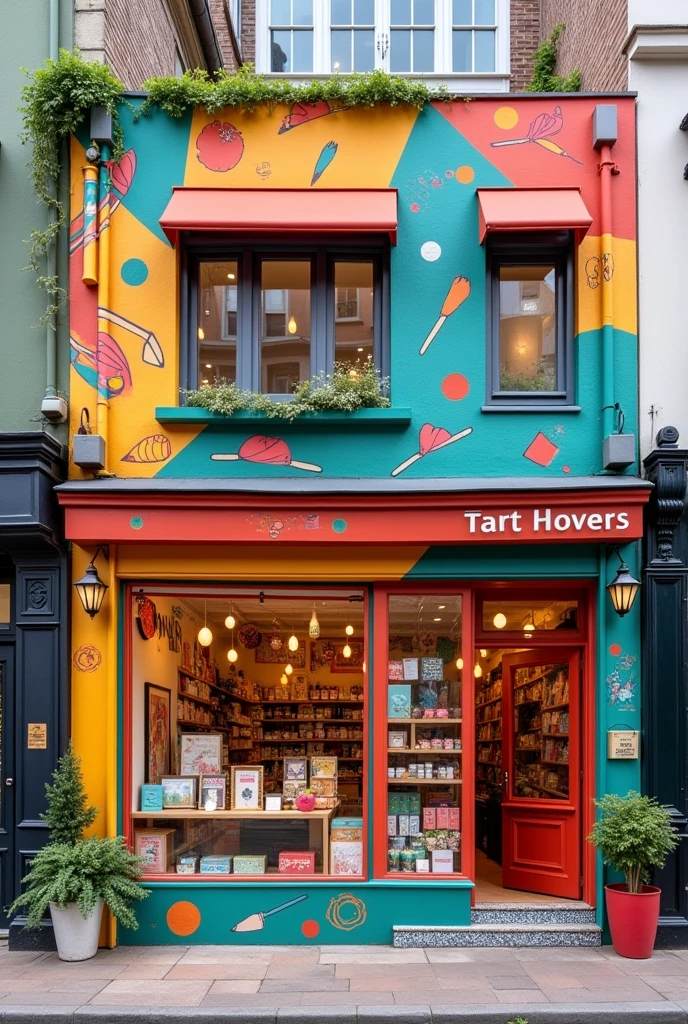 create a colorful stationery store facade in the form of architecture and interior design with the name stationery store