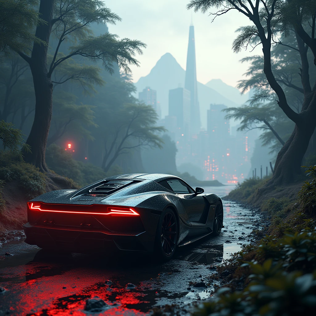 Intricate details, ( real photograph),The front side of a car
Cinema Lighting,Cyberpunk forest,mountain,
Soft colors,The car's exhaust was red in the headlights,Cityscape,space,car,No humans,scenery,side view, Expressway,