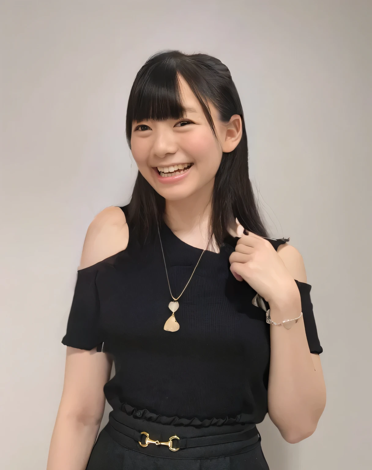 Super detailed,Highest quality,1 female,Standing in a room with white walls,Looking at this,Short-sleeved tops,Flared mini skirt,Posing for a photo,The background is blurred