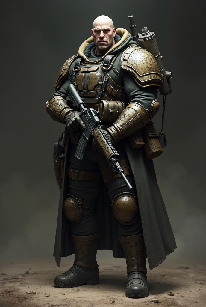arms,beltポーチ,warrior,gloves,belt,Long coat,whole body,Knee-high boots,Long sleeve,Gauntlet,Arm armor,rifle