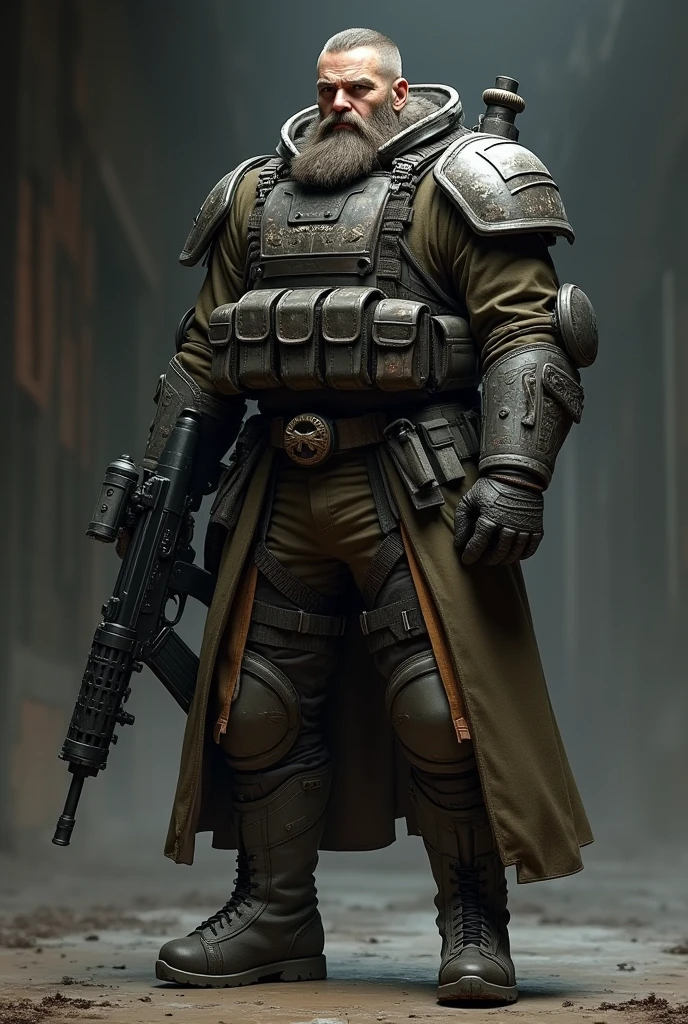 arms,beltポーチ,warrior,gloves,belt,Long coat,whole body,Knee-high boots,Long sleeve,Gauntlet,Arm armor,rifle