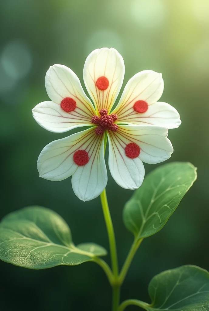 A white three-leaf clover with red spots 