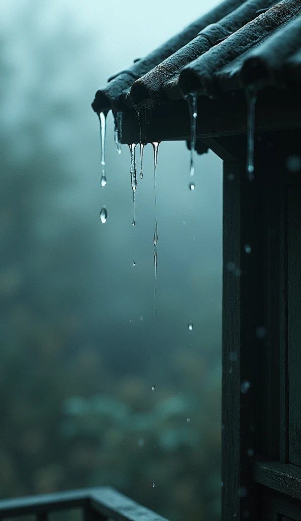 digital art, small drops of water from the roof of the house