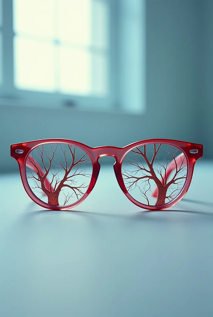 Vein vision eyeglass with veins on lenses. No person