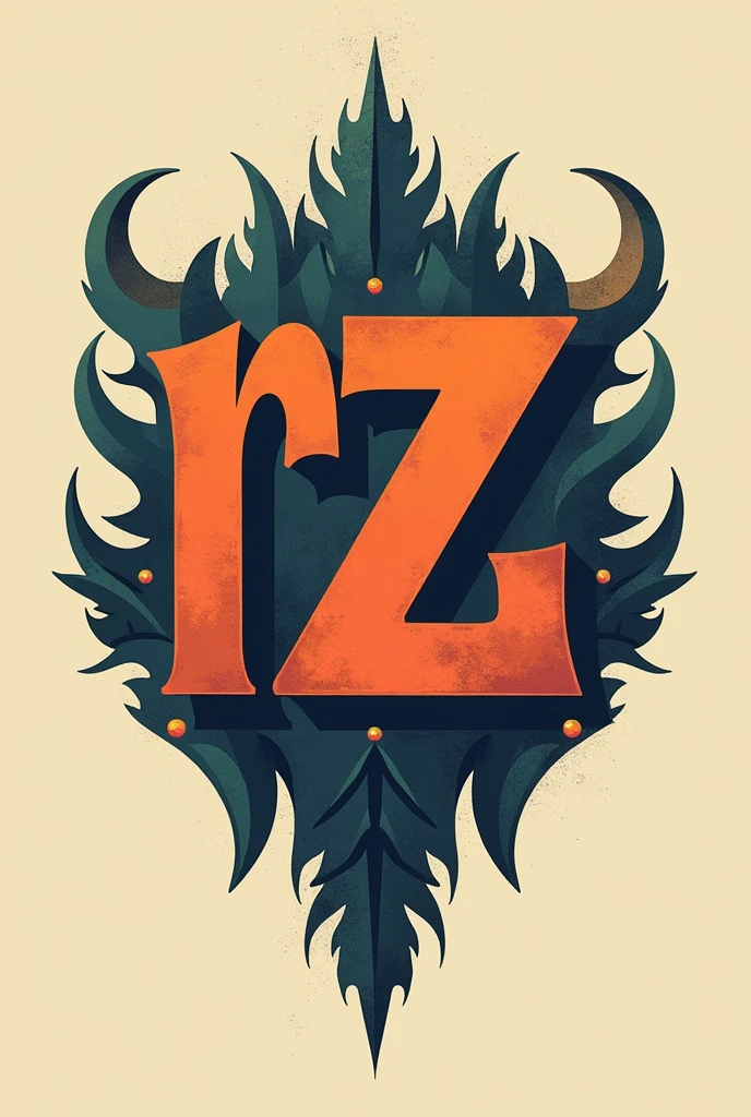 a distinct, vintage and classic styled logo that can be utilized on clothing and jackets, specifically positioned on the front center. The design should be unique and eye-catching, yet suitable for a timeless, vintage aesthetic. Key Design Elements: - The logo should incorporate geometric shapes, abstract symbols, and a text-based design that includes the letters "RZ". - The design should be modern and minimalist in terms of simplicity, yet still bold and vibrant to stand out. -the logo should have a color theory which represents mordern clothing with R and Z letter being incorporated in a shape