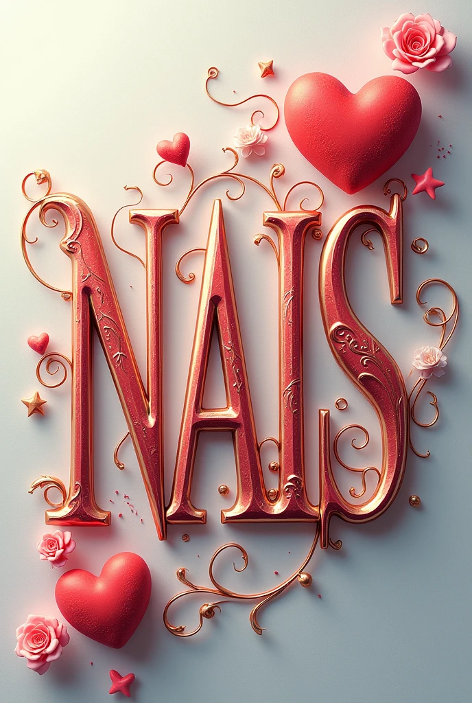 write a "NAIS" in an aesthetic field with awsome hearts in capital letters