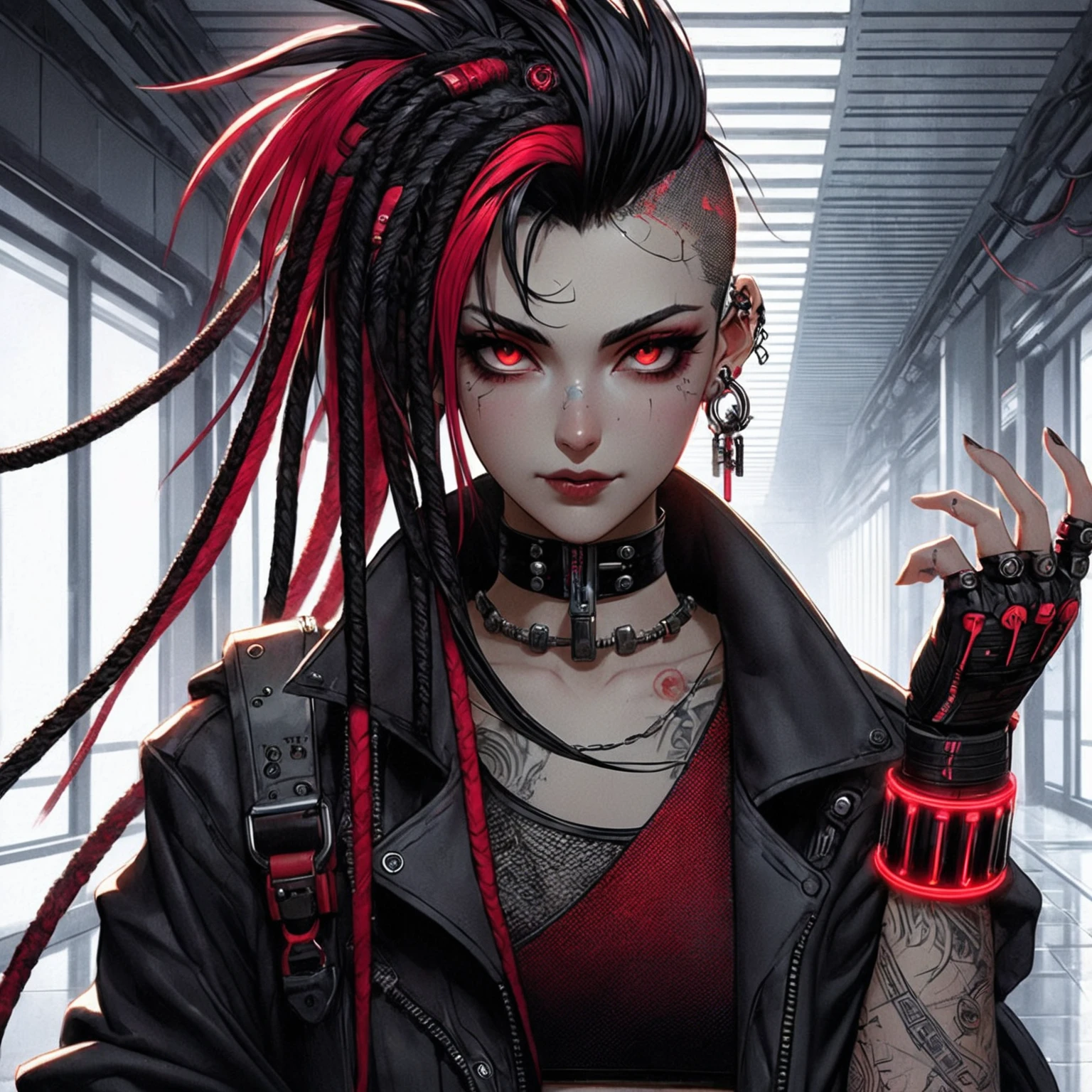 anime girl with red hair and piercings in a hallway, anime ciberpunk art, cyberpunk anime girl, female cyberpunk anime girl, Gothic - Cyberpunk, digital cyberpunk anime art, Cyberpunk horror style, cyberpunk anime art, digital cyberpunk - anime art, cyberpunk artstyle, anime ciberpunk, modern cyberpunk anime, angry beautiful cyberpunk goddess, style of cyberpunk, cyberpunk urban fashion, cyberpunk girl