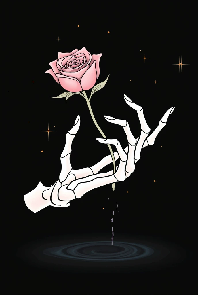 High resolution, logo spelling Luxury “LUNA” , brand logo, LUNA”, shooting stars, Waves of hallucinations inside “LUNA, splash, black roses with green leaves, blood moon, horror, white background, skeleton hand holding black rose, tattoo, blood moon,