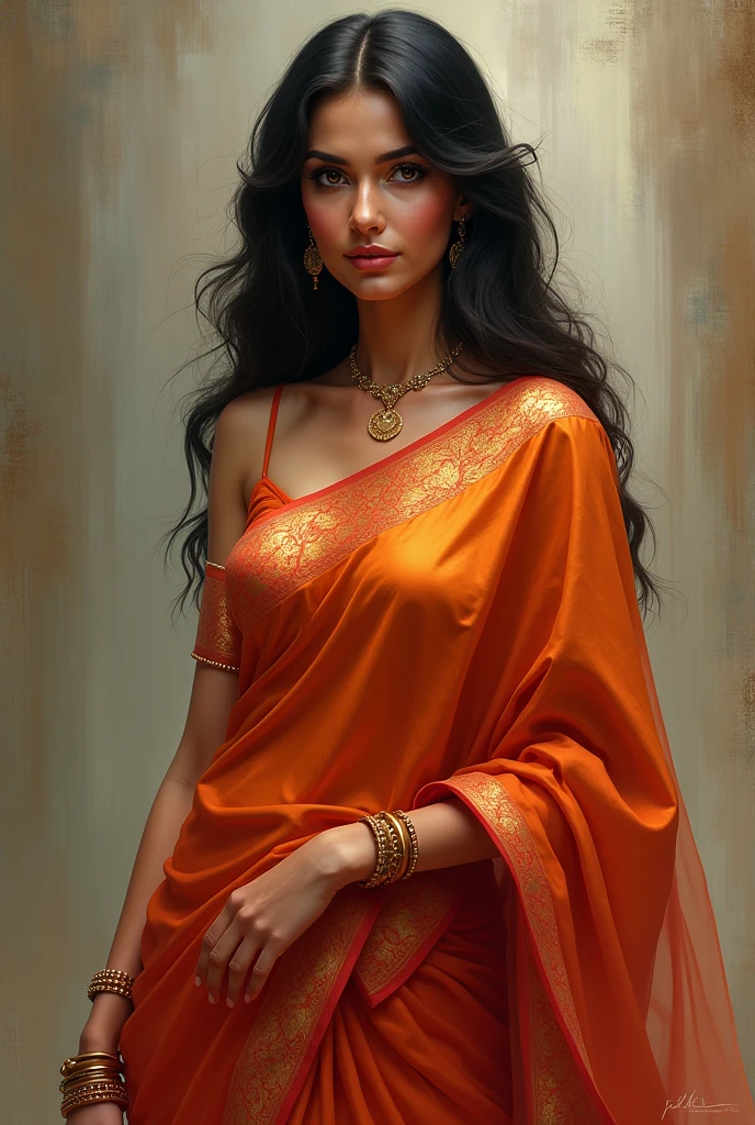 A lady with big boobs wearing saree