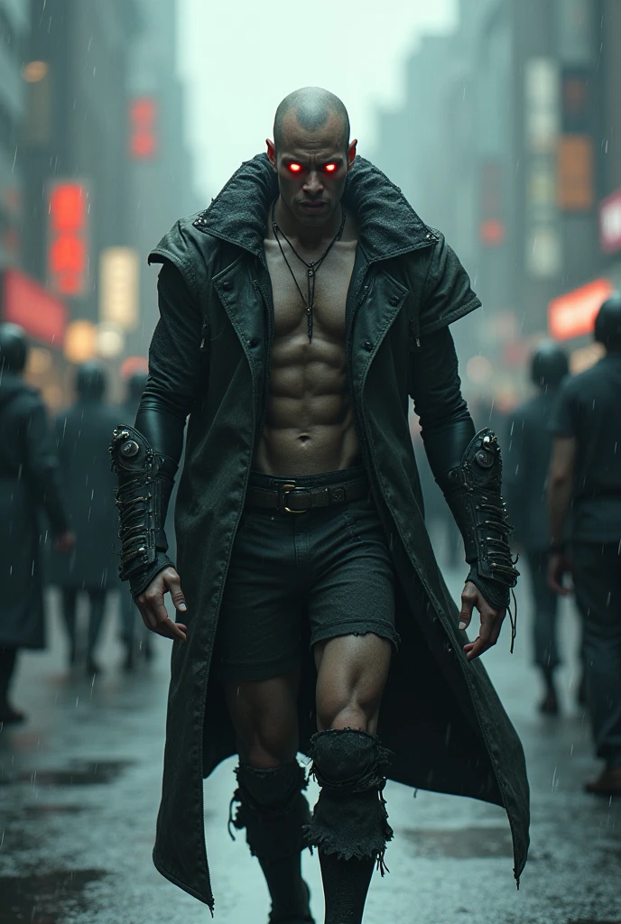 Rain, fragments splash Snowflakes, particles blender Cinematic Composition A realistic photoshoot of an Japanese male model cosplaying evangelion suit classic, hair style conceptual Tim burton messy wind akira toriyama as from RAW photography tmasterpiece Anthropomorphic humanoid akira kaneda's jacket rage facing eyes glow red red gold Torn Viking costume wearing Street attire, Walk wildly through the crowd, intricately details, Intricate work by Gribors, Behind the city, fit-muscled body, Large muscles, Muscular arms, Small head, Scary ogres, Titan soft lighting, Ultra photo realsisim, gentle illumination, sinister environment filmed by Zack Synder variant angles dynamic