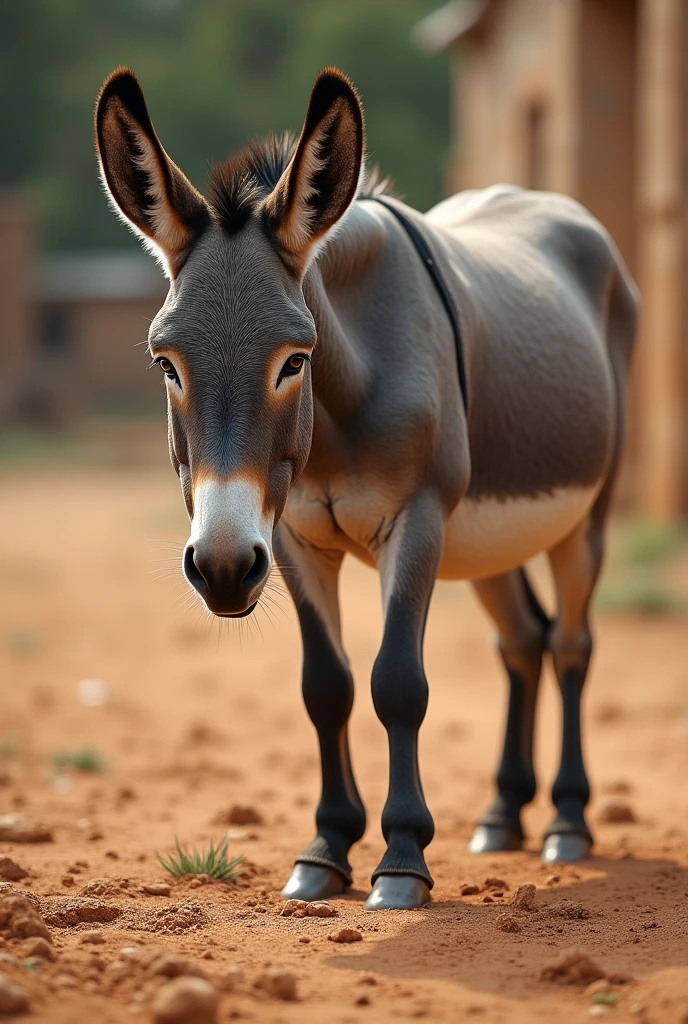 A donkey stepping on the dirt in a well