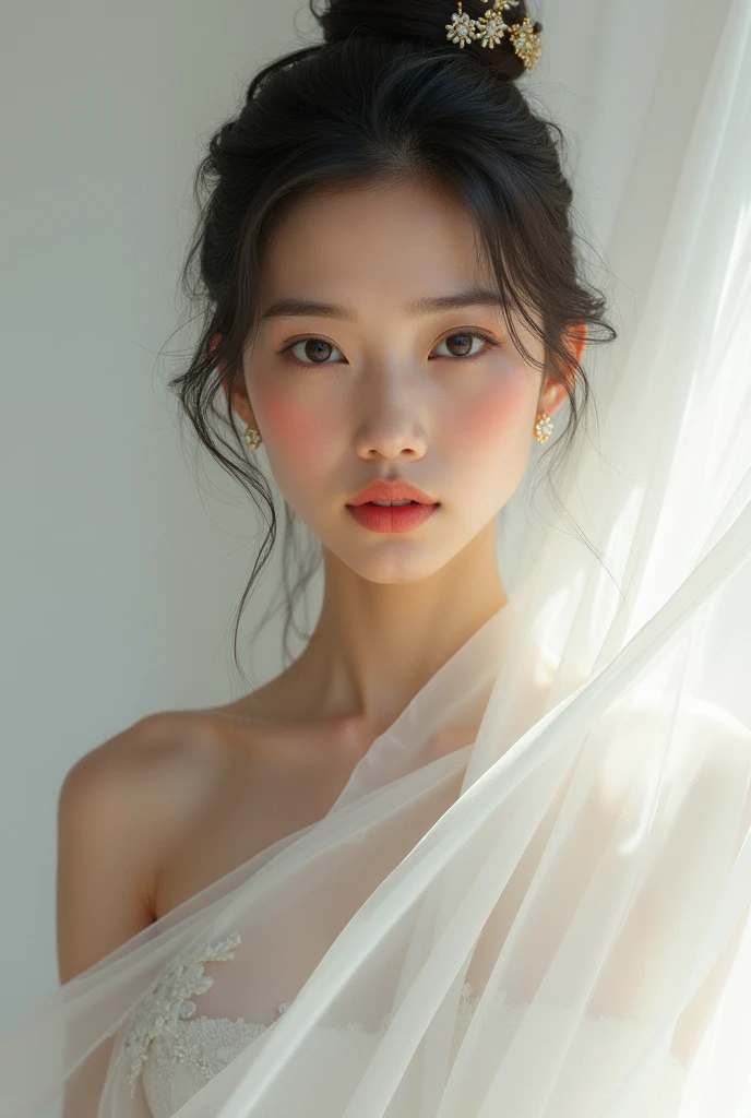 Myanmar girl, traditional dress, wear white thin cloth and dress, sexy style