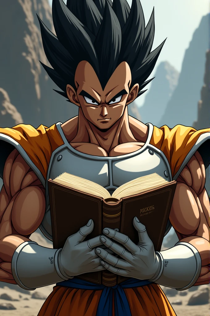 Vegeta holding the bible