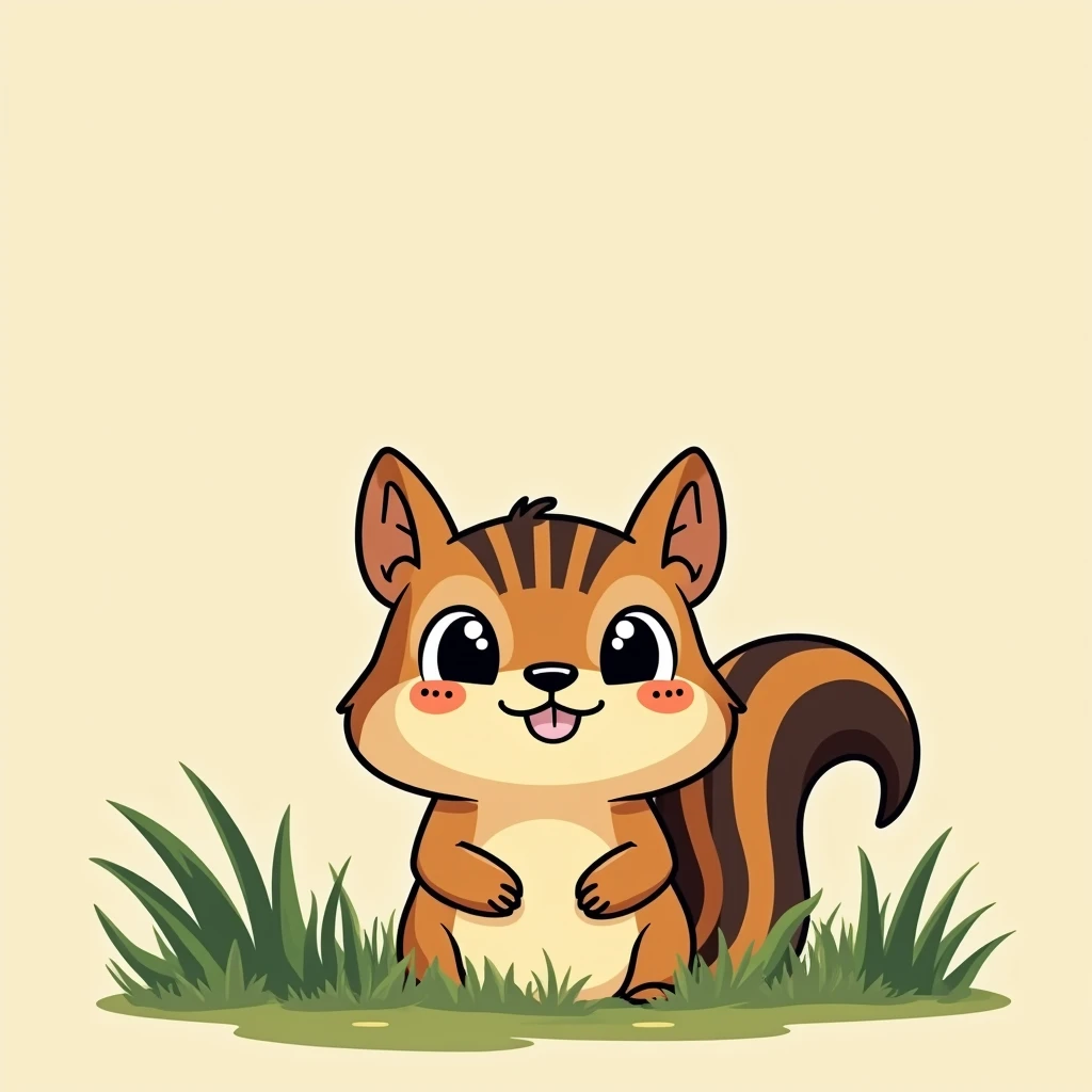Chibi Style, 2-panel cartoon, dot halftone, Flat Color, an animal that is outside and looking out the way of some grass, superflat, gopher, adapted to a drier climate, 4 k high - resolution photograph, Richardson's Ground Squirrel, large horned tail