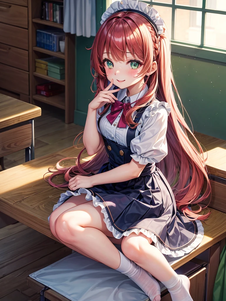 middle School girls，smile，Best Quality，高次元美Girl，多次元美Girl，Several girls are depicted，Maid clothes，cuteMaid clothes，8k，Highest quality，Long Hair，cute，fluffy，Angel，新しいMaid clothes，Latest Fashion，Long Hair，Green Eyes，Beautiful feet，美Girlの最上位，School，classroom，perfection，masterpiece，Have sparkling eyes，tights，Horny girl，Naughty Girls，美しいcute女の子，Horny girl，美しい美Girl，Multicolored hair colors，Latest Fashion，Girl，