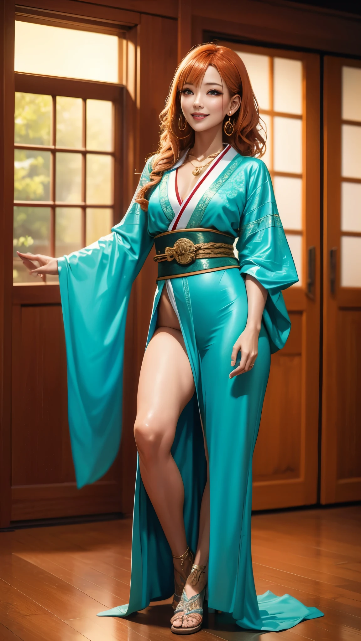 (best quality,4k,8k,highres,masterpiece:1.2),ultra-detailed, 1woman, Japanese woman, gyaru, five foot five inches tall, ginger colored hair, mole by her left eye, wide hips, dancing around mid-western suburban american house, seductive pose, smiling lustfully, looking at viewer lovingly, ((intricate detail)),(((realism))), HDR, 8k, absurdres, cinestill 800, sharp focus, add_detail:2, (solo, woman)