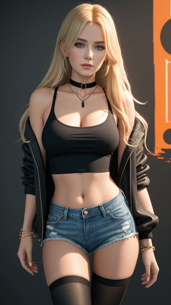 blonde woman, With diesel punk clothes, Modeling style, (Very detailed CG 8k wallpaper unit.), The most beautiful art photos in the world, elegant professional (Photo by Steve McCurry), 8k uh, dslr, soft light, High quality, Film texture, Fujifilm XT3 Sharp focus, Chapter 5.6, Highly detailed, Sharp focus, Amazing, (Wearing immoral clothes), (looking at the audience:1.2),  (natural light), (charming)