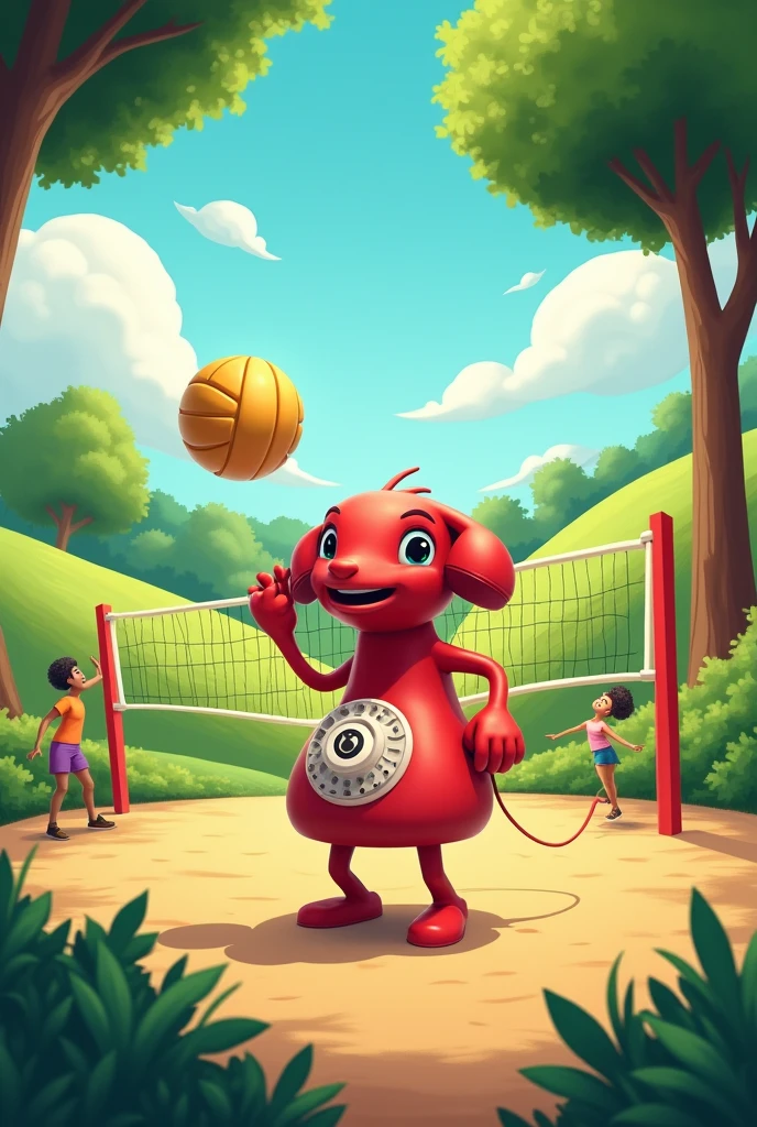 the red phone is playing volleyball in the park