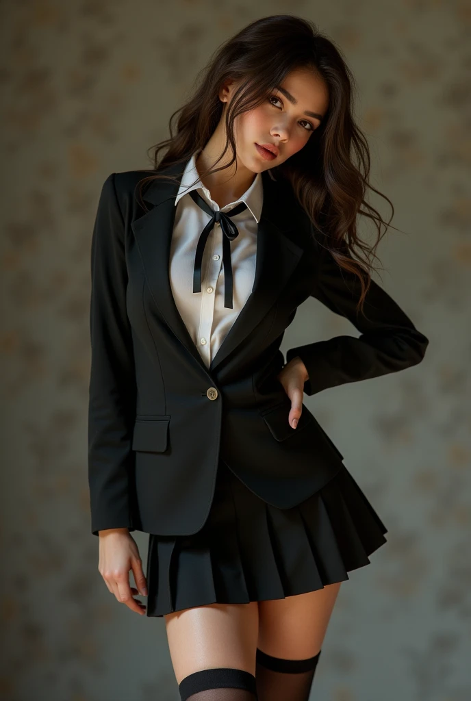 She twirls and flaunts her tight schoolgirl outfit, showing off every curve and detail. 