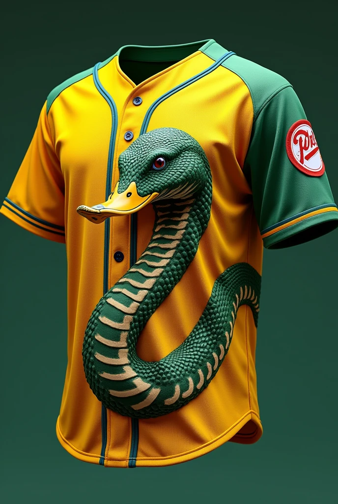 MLB Jersey Shirt, Military standard, yellow and green, with the print of a snake with a duck&#39;s head