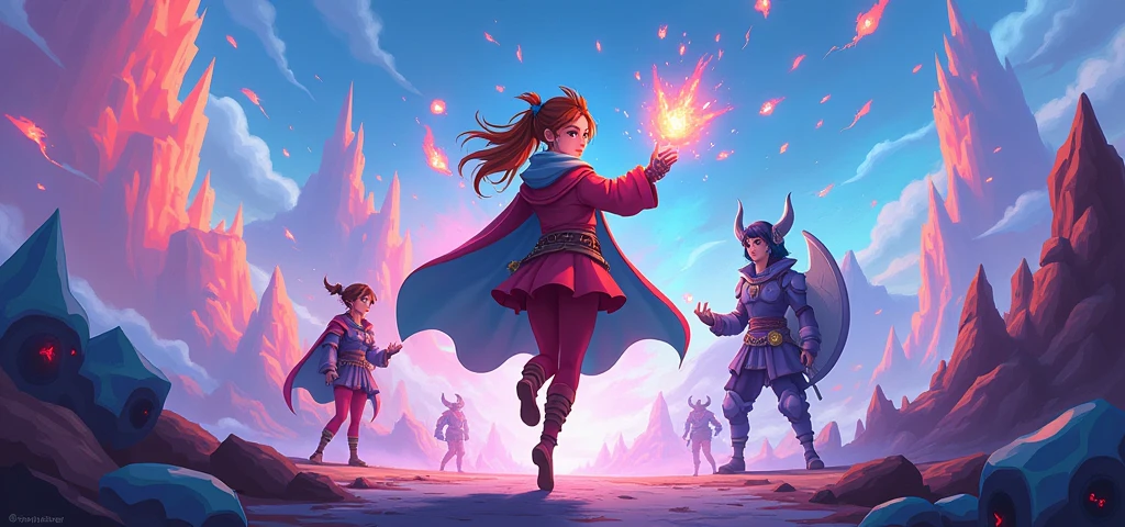 red/purple gameing fantasy high quality cartoon/anime style