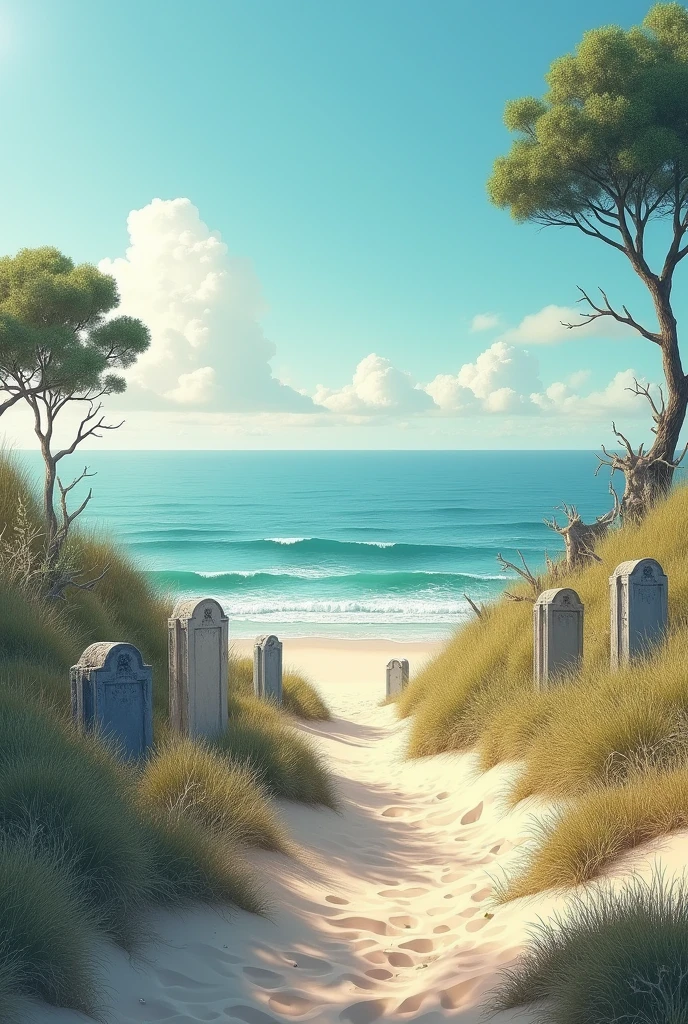 On a beach dune the corral of a cemetery,that the sea all day,everyone,blows with the antiseptic wind