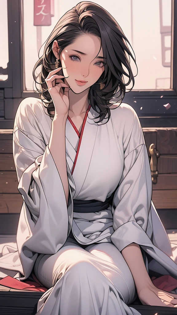SakuraFestival, Girl Sitting Seductively,Solo,1Girl, Masterpiece Beautiful Face Elegant Eye's