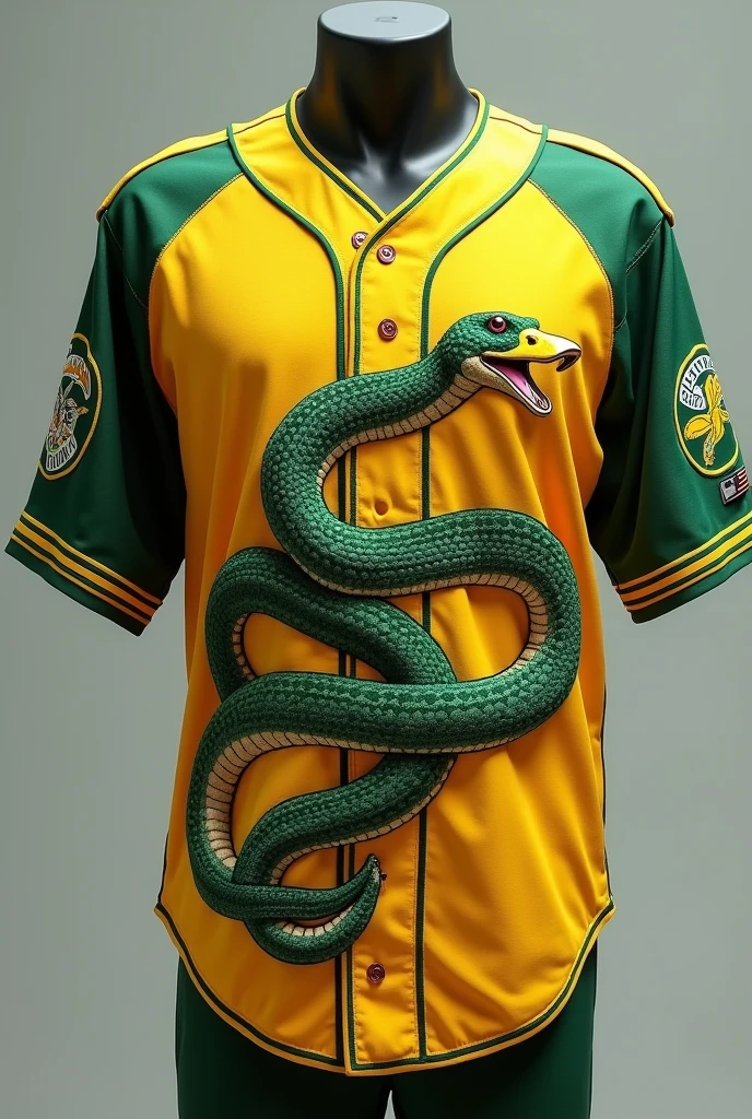 MLB Jersey Shirt, Military standard, yellow and green, with the print of a snake with a duck&#39;s head