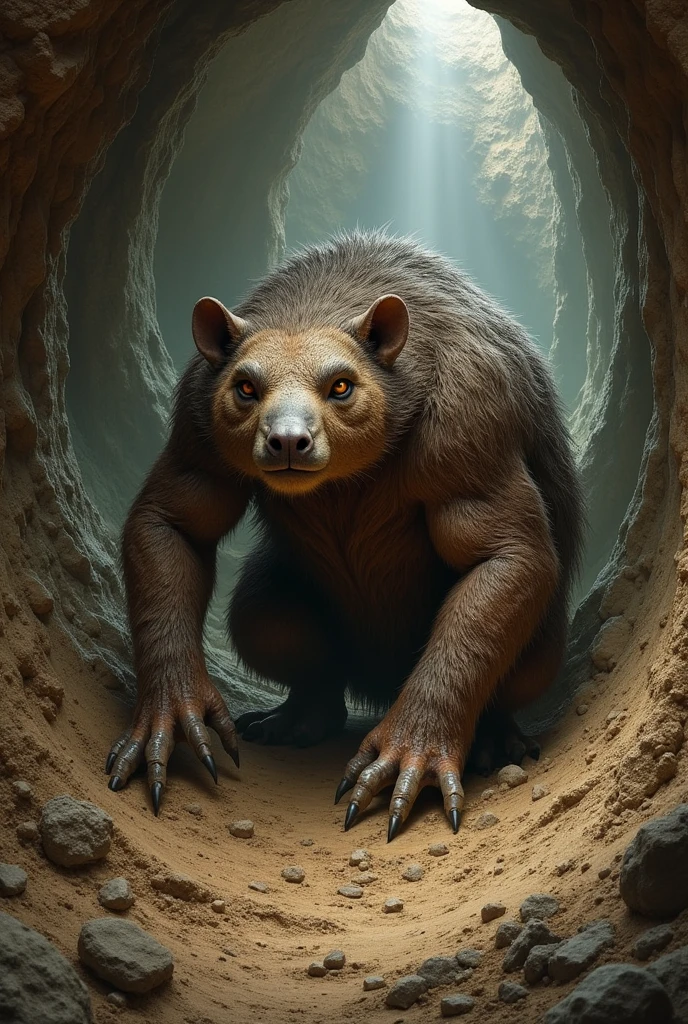Creature homme wombat pioche et tunnel