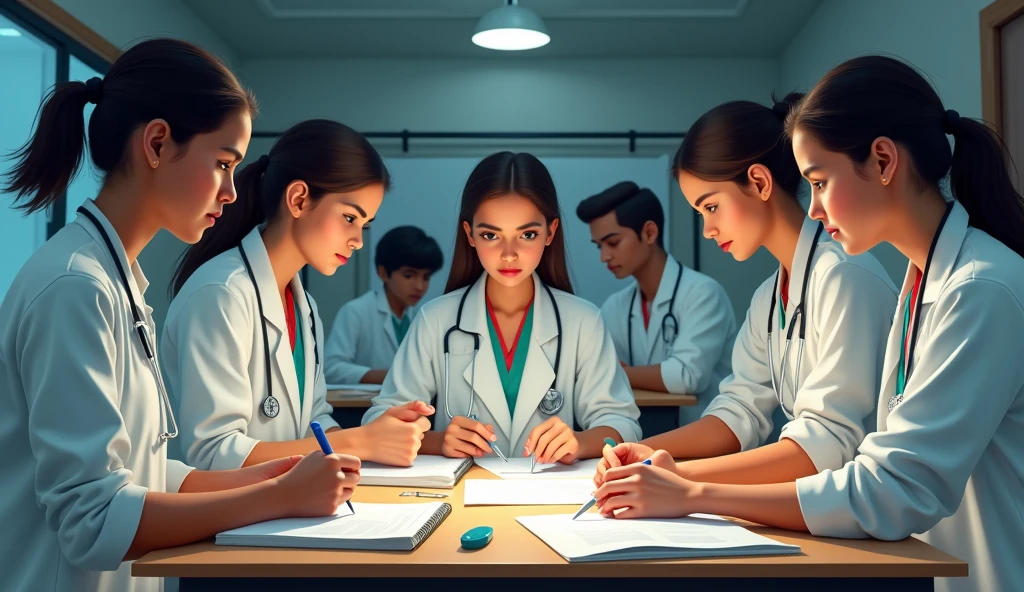 Medical students practical kar rahe hai class me Indian environment 