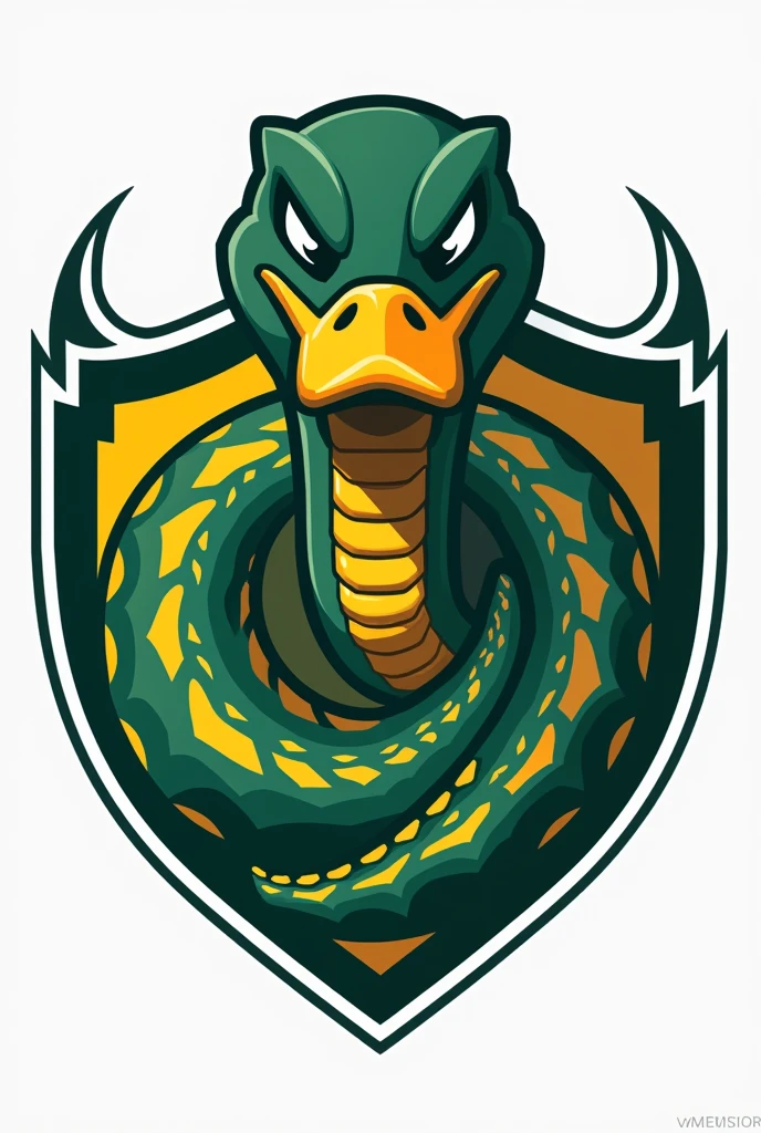 Create a logo for medical athletics, with a snake with a duck's head. green and yellow. Military standard.