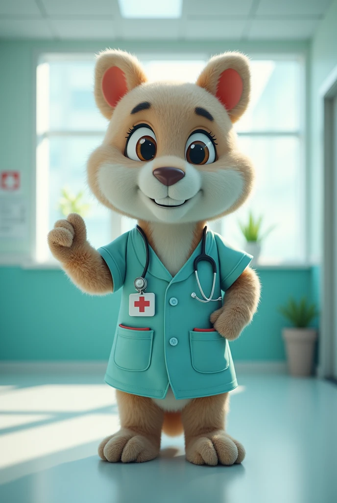 A hospital mascot that conveys an idea of intelligence, responsible and communicator