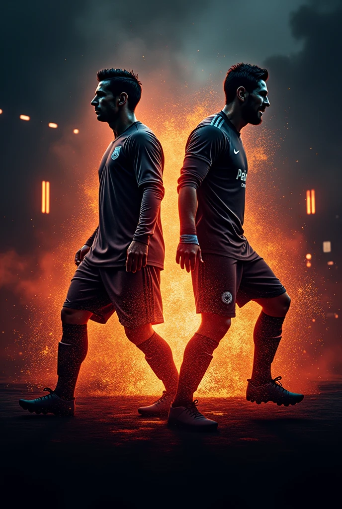 Create a captivating logo banner for my Football content YouTube channel, including famous football stars; Ronaldo, Messi etc and put the name “The Football Forge” 
