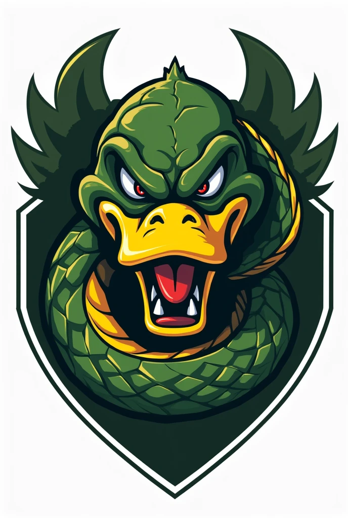 Create a logo for medical athletics, with an angry snake with a duck&#39;s head. green and yellow. Military standard.