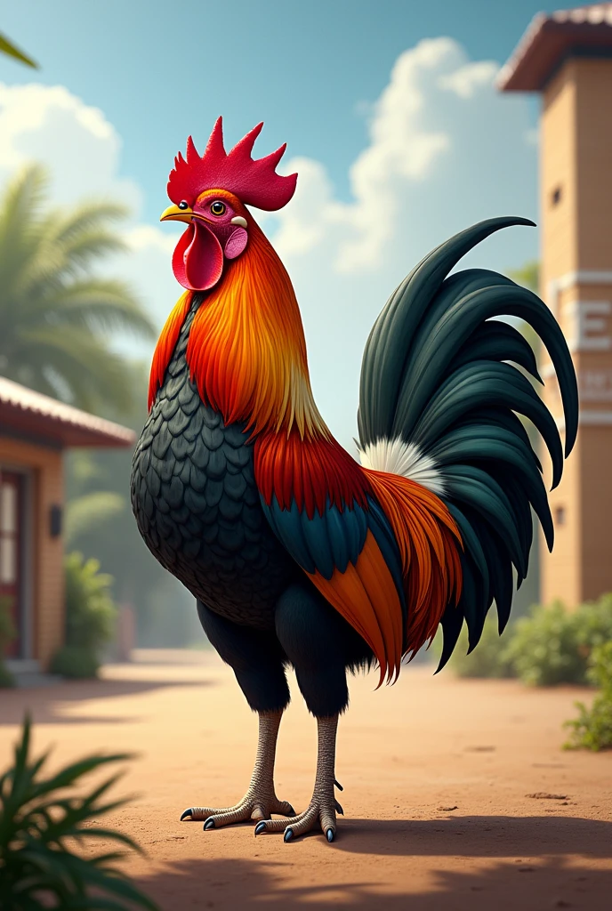 A picture of a rooster and it says "Fortaleza Villarroel Breeding Facility"