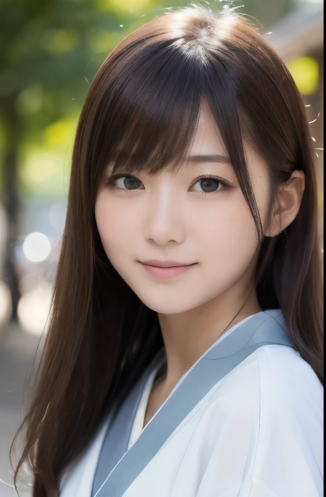 best quality, face focus, soft light, ultra high res, (photorealistic:1.4), RAW photo,(Shinozaki Ai), (fair skin),
1 Japanese girl, solo, cute, smile, (pupil, lights in the eyes), detailed beautiful face, (high resolution detail of human skin texture),long hair,(portrait), upper body, Japanese white kimono, High school girl
