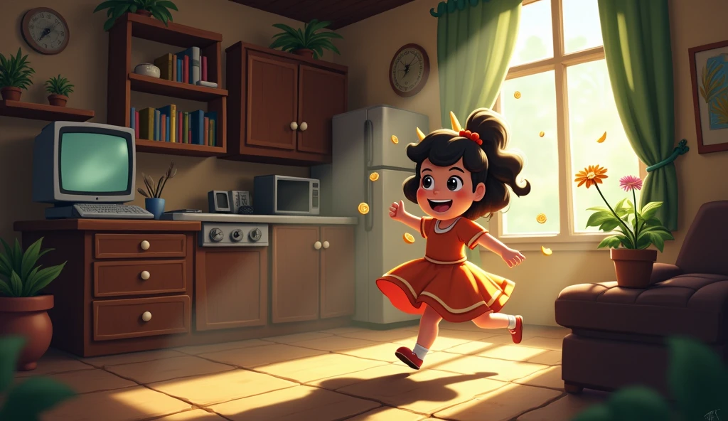 Overwhelmed with excitement, Lily ran back home. "Father, I sold the compass for five hundred coins!" Kavi is adult girl