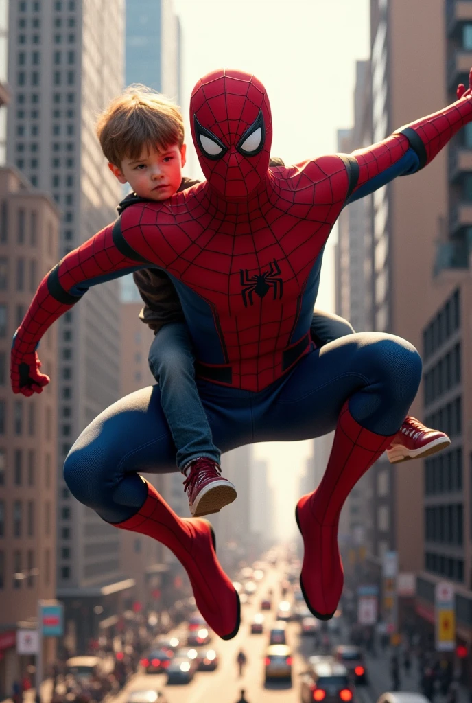 Spider man running her son