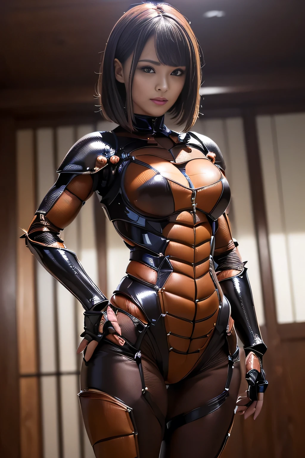 (high resolution,masterpiece,best quality,extremely detailed CG, anime, official art:1.4), realistic, photo, amazing fine details, all intricate, gloss and shiny,awesome many layers, 8k wall paper, 3d, sketch, kawaii, illustration,( solo:1.4), perfect female proportion,villainess, (fusion of dark brown cockroach and lady:1.4), (brown cockroach form lady:1.2), (brown cockroach lady:1.2), (fusion:1.2), (solo:1.4), (evil smile:1.2), muscular, abs, (cockroach brown exoskeleton bio insect suit:1.4), (cockroach brown exoskeleton bio insect armor:1.2), (brown transparency cockroach wing:1.4), (brown cockroach antennae:1.3),